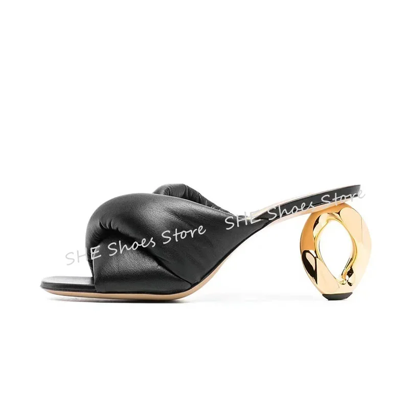 

Fashion Design Strange Heel Cross One-Strap Women Sandals Peep Toe High Heel Slingback Pumps Ladies Summer Mules Slippeers