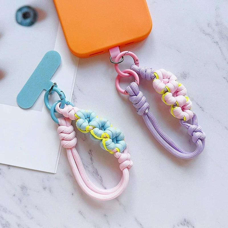 Universal Wrist Strap for Phone Charm Cell Accessories with Patch Key Lanyards INS Flower Bracelet Jewelry Rope Keychain Strap