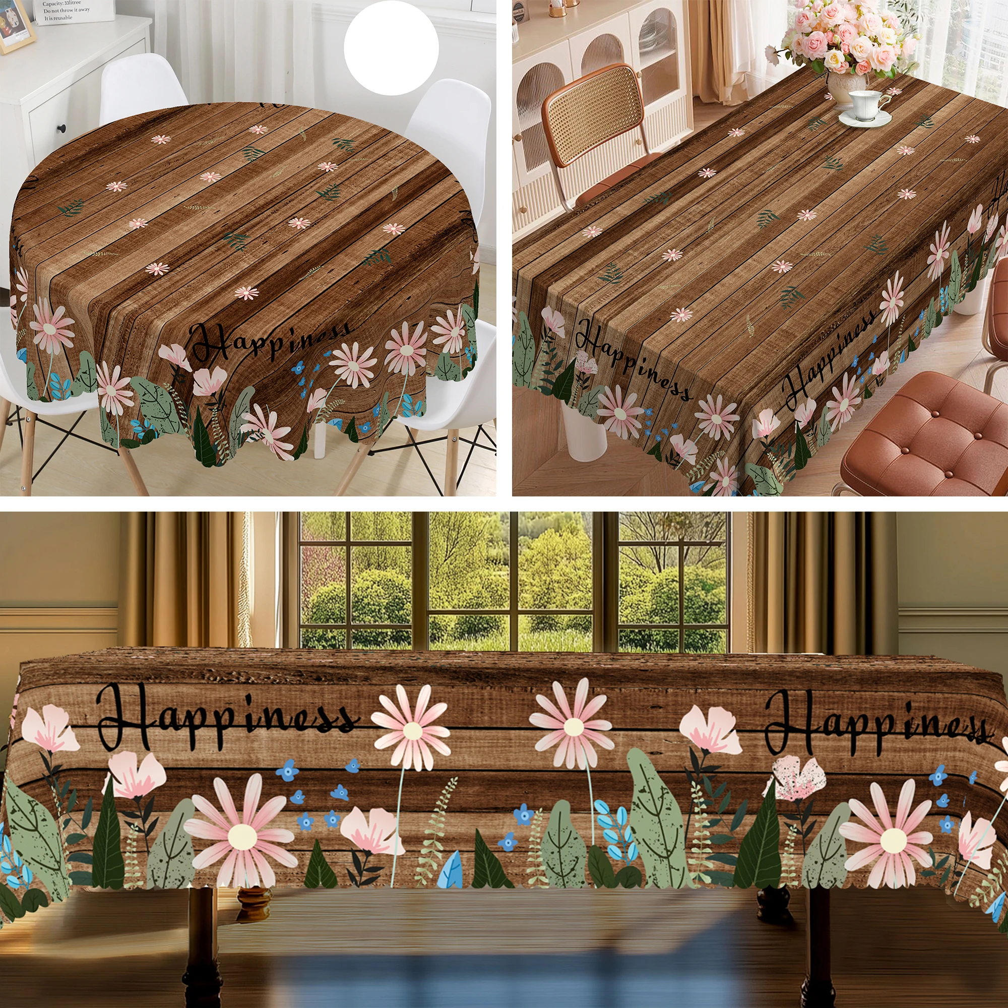 

Rustic Daisy Tablecloth - Vintage Barnwood Design, Washable Farmhouse Decor for Dining, Kitchen, Parties, Farmhouse Tablecloth