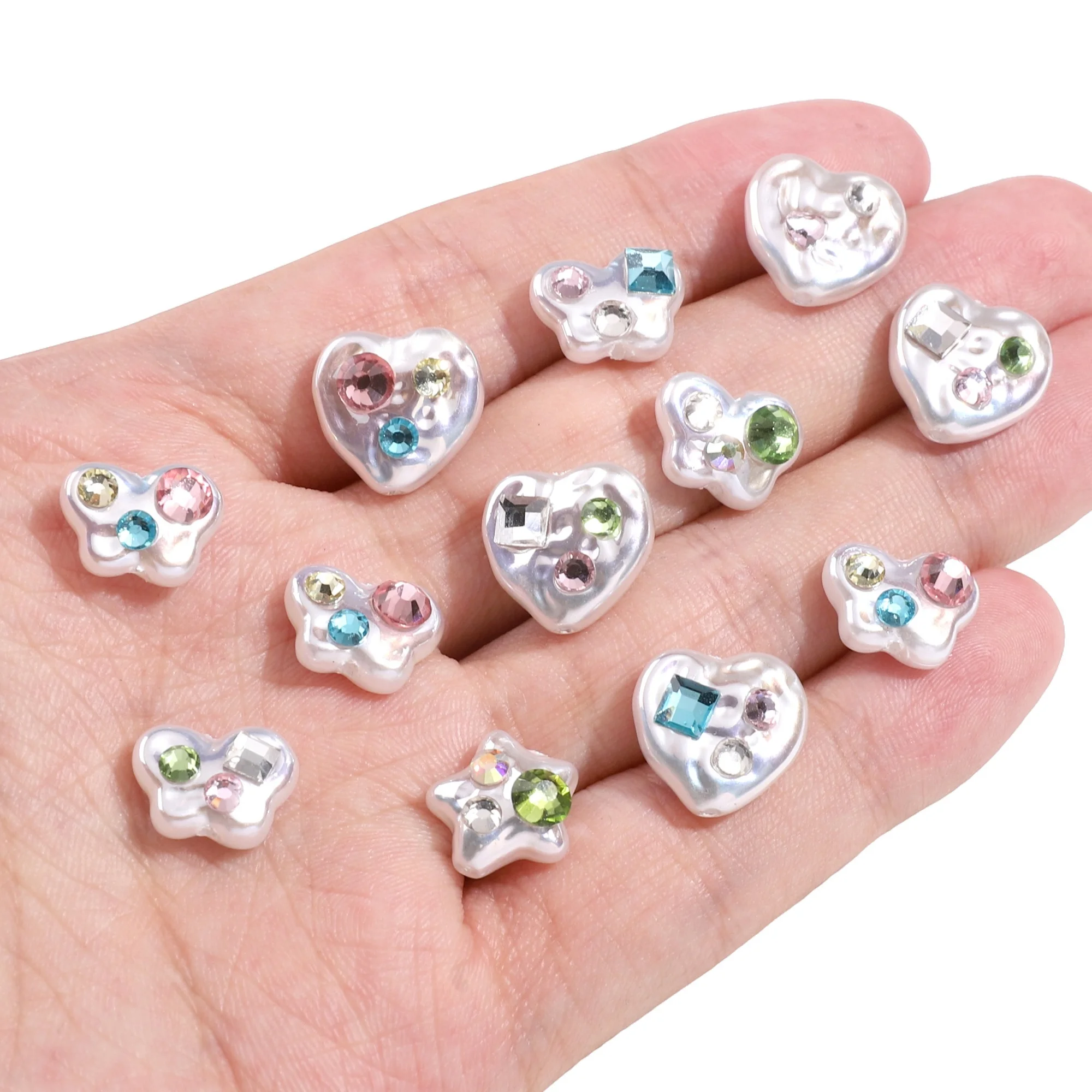 

1pc Acrylic Pearl Coated with Rhinestones Pentagram Butterfly Heart Chubby Star For Bracelet Necklace Jewelry Making Accessories