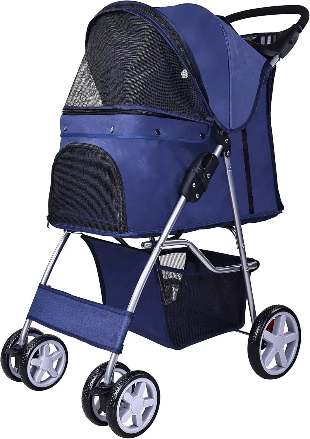

4-Wheel Folding Pet Stroller with Detachable Carrier, Portable Travel for Small Medium Dogs Cats, Blue