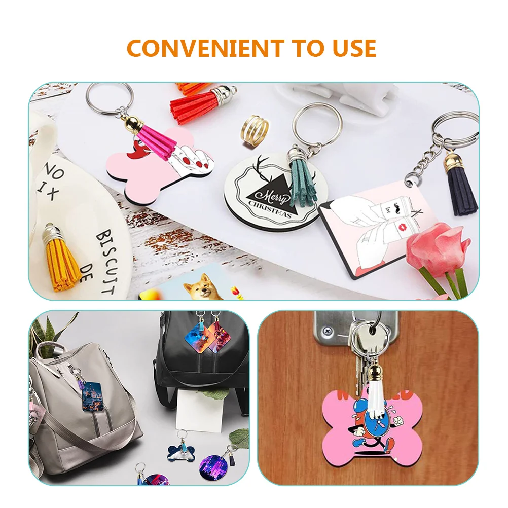 40Sets Sublimation Keychain Blanks DIY Customizable Pendants Tassels Craft Supplies Durable Portable Long Term Use