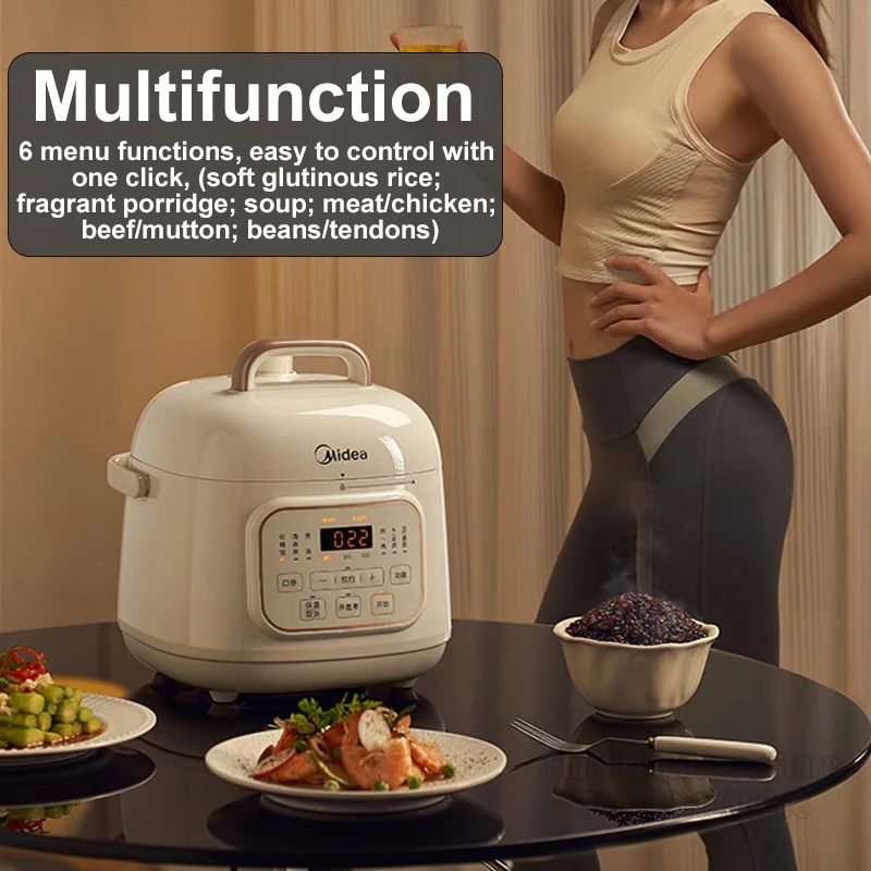 ميديا قدر الضغط الكهربائي 1.8L متعدد الوظائف طنجرة الأرز المنزلية غير عصا طباخ كهربائي صغير لمكتب عنبر