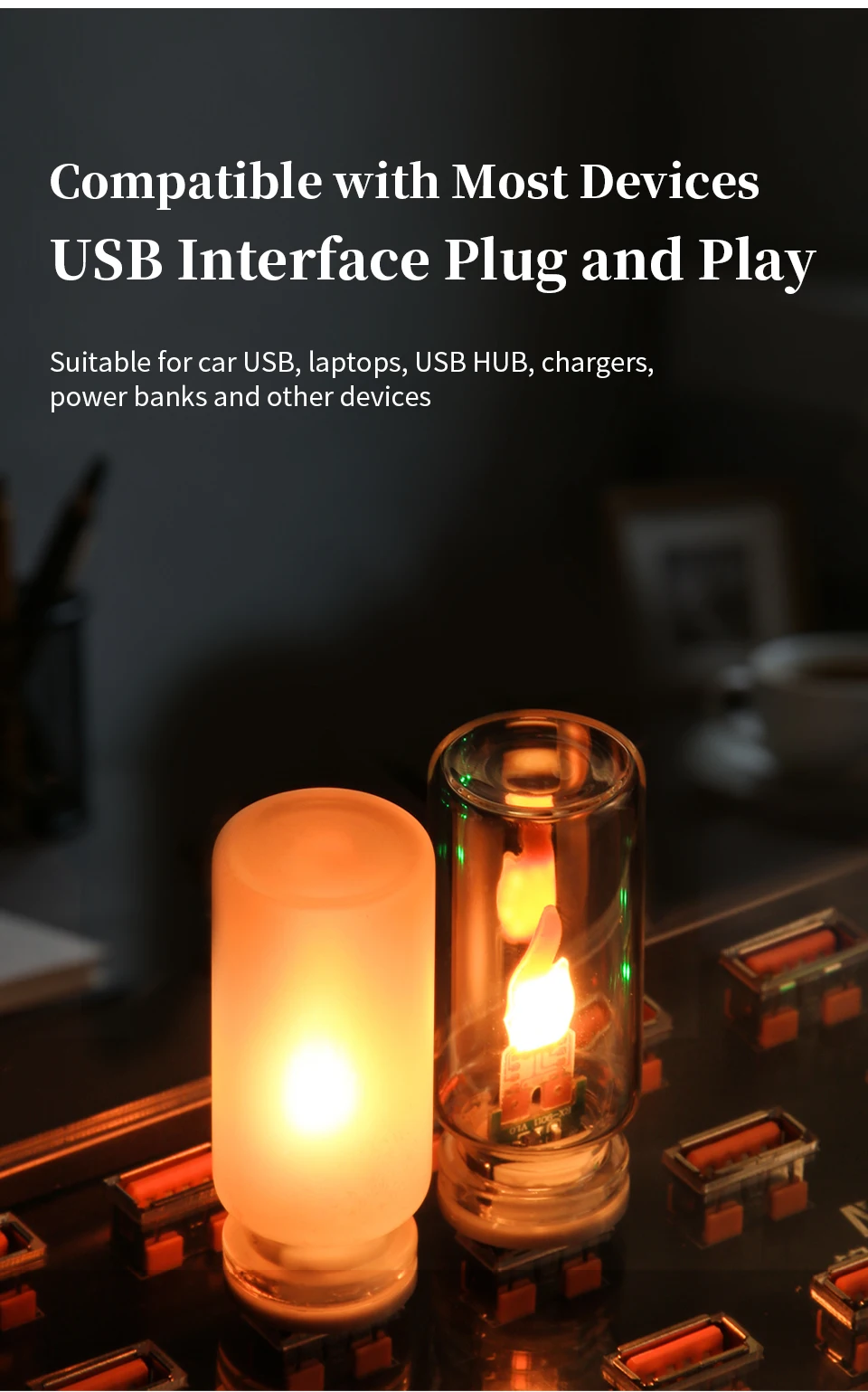 USB LED Night Light Simulated Flame Bulb Night Lamp Flame Flickering Light Effect Candle Bulbs Flameless LED Candles Room Decor