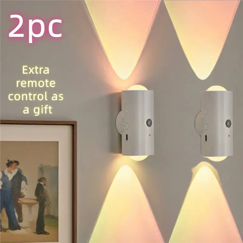 Smart Dual Head Wall Light With Auto On/Off Motion Sensor 2 Pcs 16 RGB Colors 3 Meter Range For Bedroom Hallway Stairs