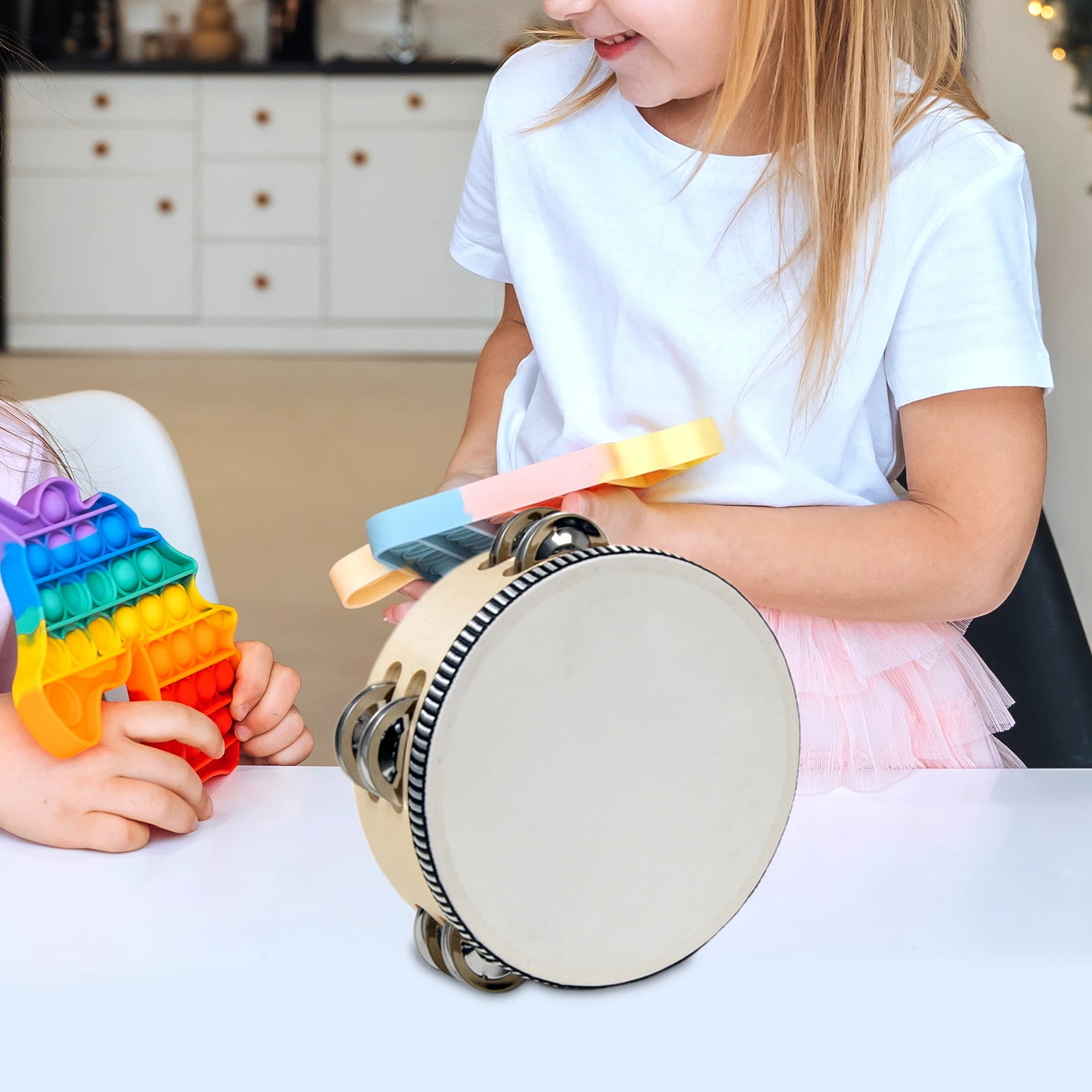 Pandereta Musical de madera de 10 pulgadas, instrumento de ritmo, tambor de mano, Jingles de Metal, juguetes educativos de percusión para fiesta en la Iglesia