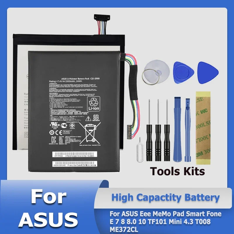 

XDOU 2023 New Battery For ASUS Eee MeMo Pad Smart Fone E 7 8 8.0 10 TF101 Mini 4.3 T008 ME372CL Batteries + Tool Kit