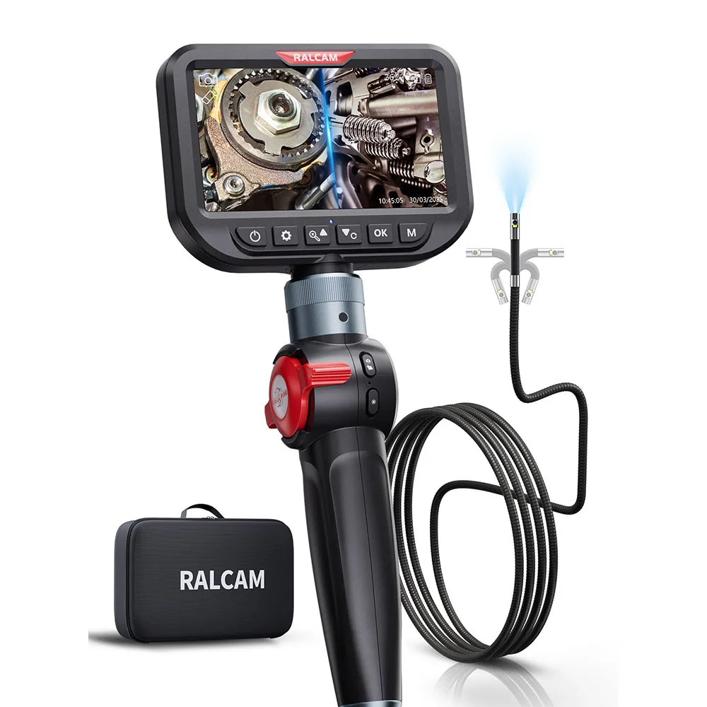 

Ralcam 360° Two-Way Articulating Borescope ,5 Inch Screen Endoscope Camera,6.5MM inspection Dual camera with 6+1leds,32G Card