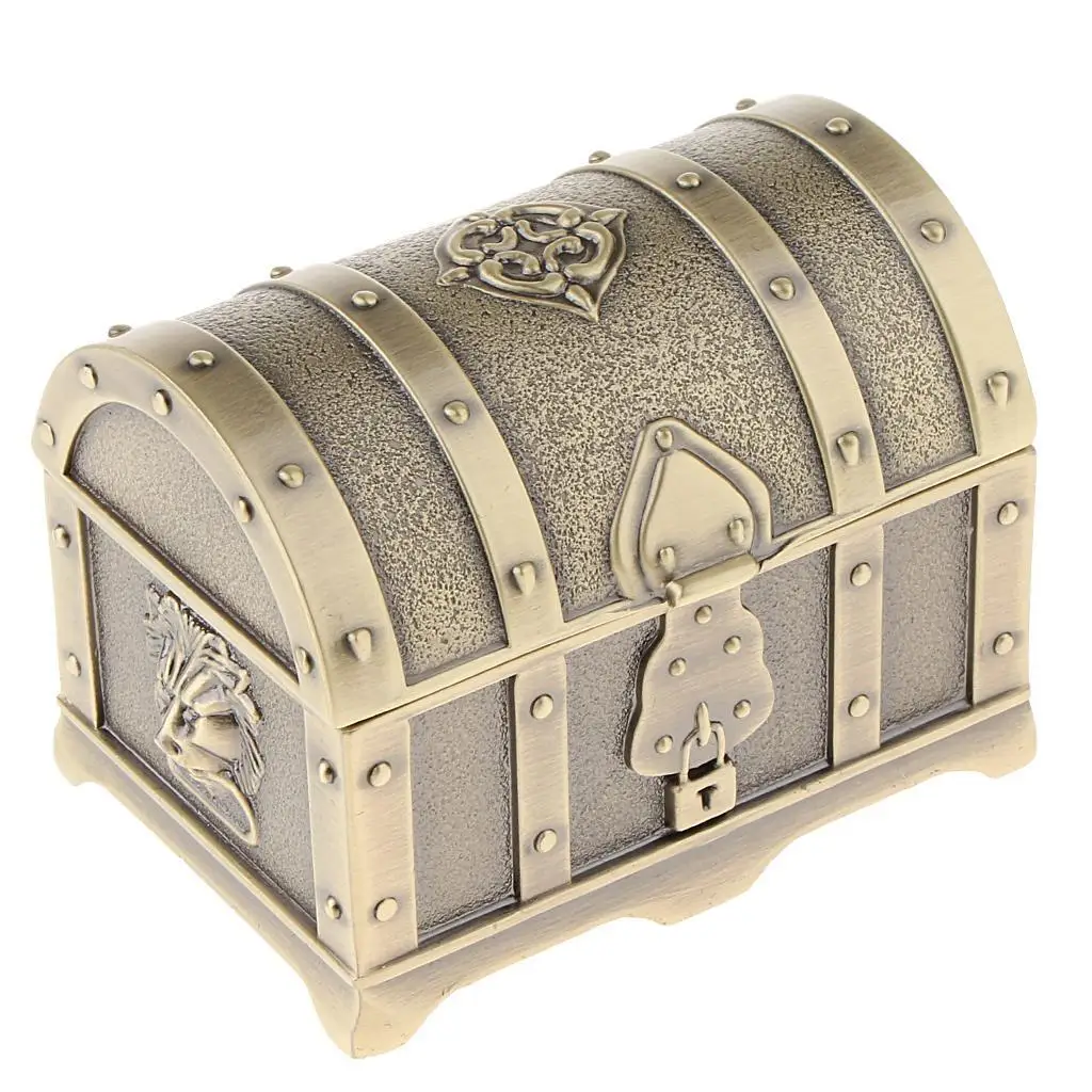 Vintage Metal Treasure Chest Trinket Jewelry Box for Women Antique pewter