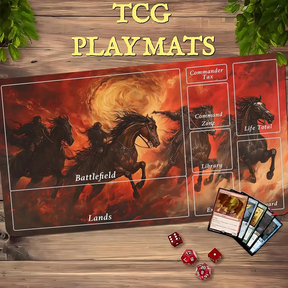 Flame War Horse Group TCG Playmat Magic Card Battle Mat Non-Slip Durable Stitched Edge 35X60CM Desk Mat Tapete Magic Mat