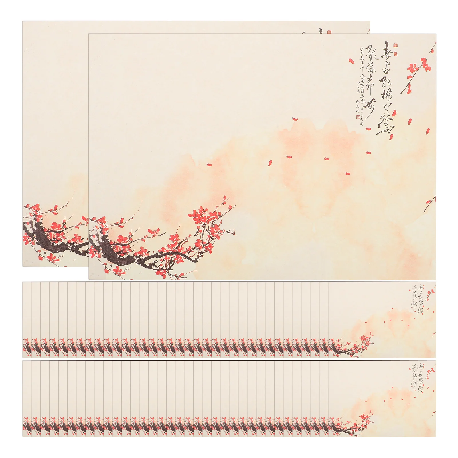 

80 Sheets Plum Blossom Letter Paper Vintage Floral Print Thick Smooth Writing Stationery Pack Practical Note for Invitations