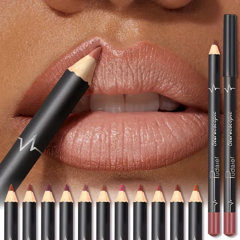 Lápiz Delineador de labios mate resistente al agua, tinte de contorno rojo, lápiz labial de larga duración, taza antiadherente, maquillaje de labios hidratante, 12 colores