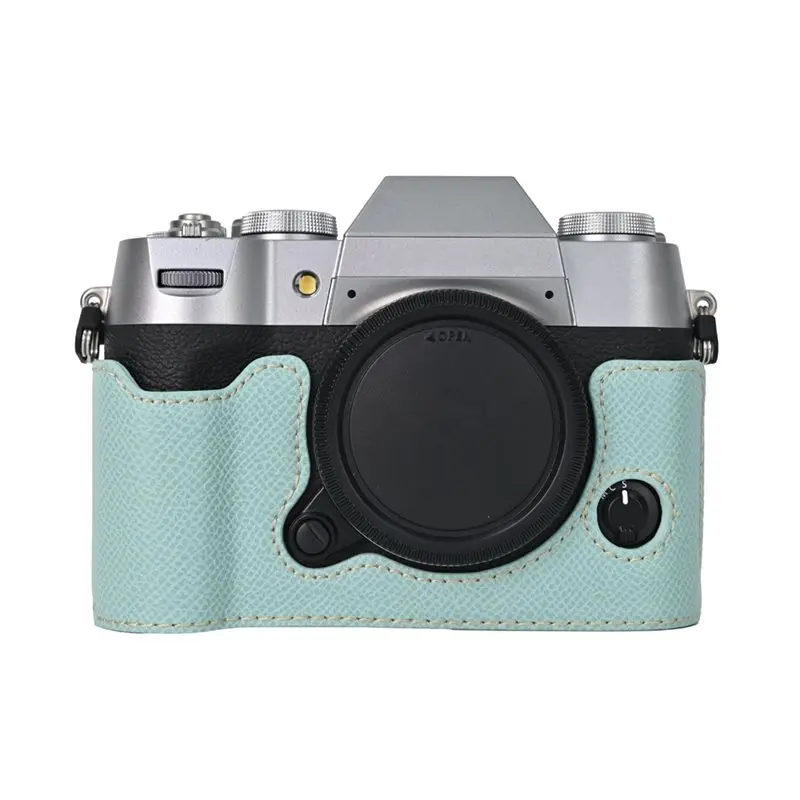 N35R-Leather Casing For Fujifilm XT50 Camera Case Bag Half Body Cover Blue