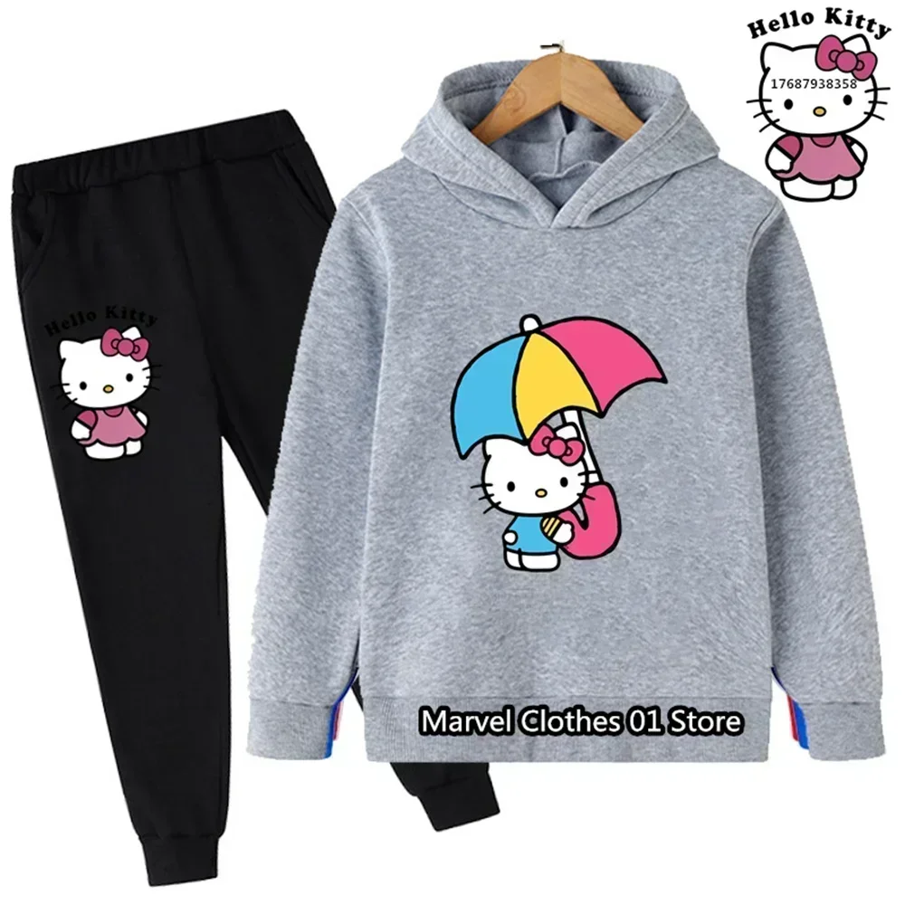 Hello Kitty Baby Casual Tracksuits Children Boys Girls Kuromi Hoodies Long Pants 2Pcs Sets Kids Sport Suit Clothing