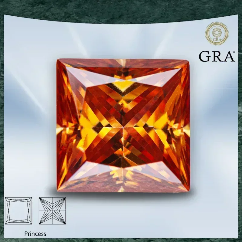 

Moissanite Stone Orange Color Princess Cut VVS1 with GRA Certificate for Gemstone Charms Beads Top Jewelry Making Materials