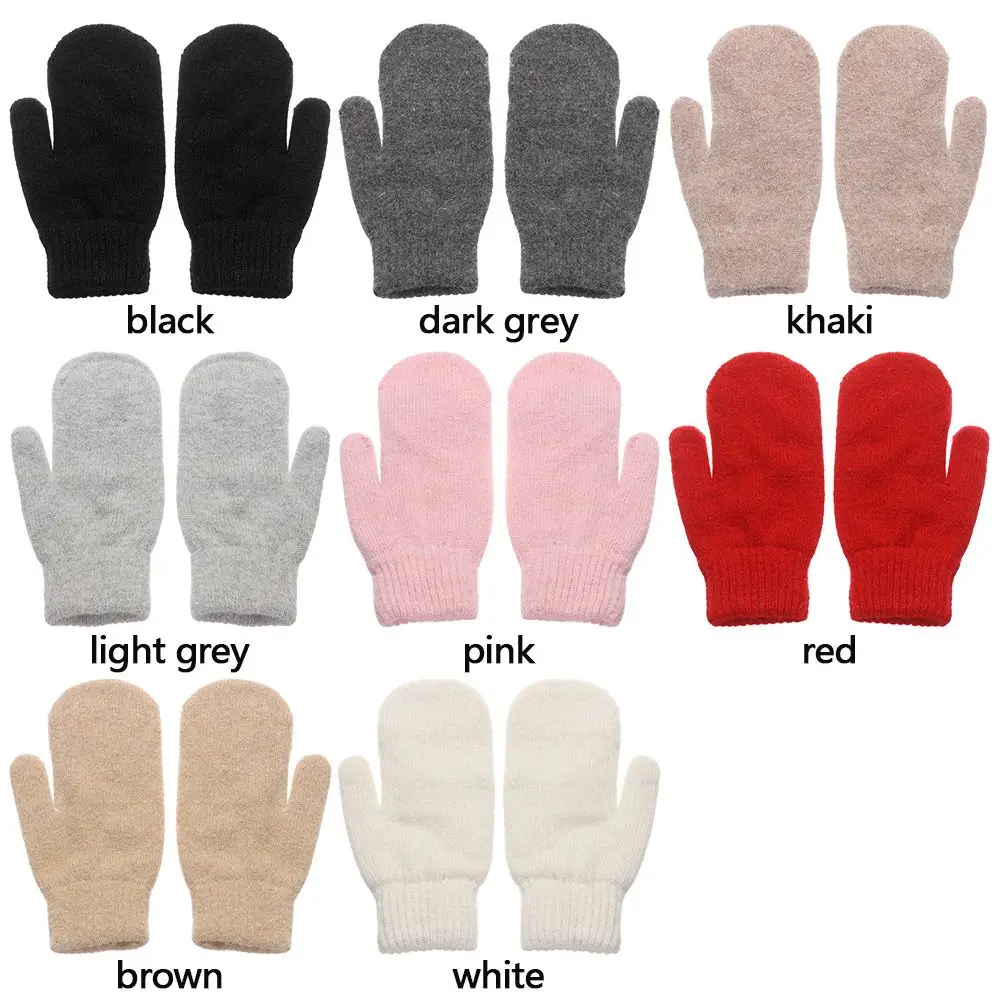 Winter Rabbit Hair Gloves Female Double-layer Korean Version Solid Color All Fingers Women Warm Plush Gloves Girls Mittens