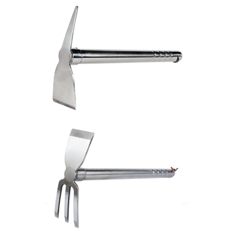 2PCS Combined Agricultural Tools Silver Steel Include A 39Cm Dual-Purpose Hoe And A 39Cm Dual-Purpose Pickaxe