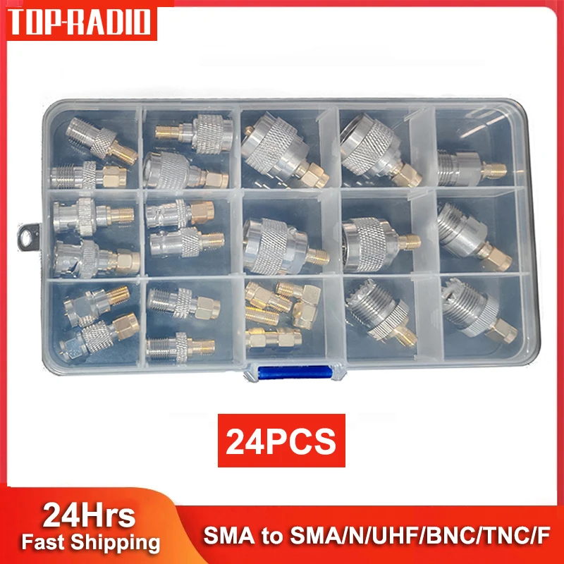 24PCS SMA RF Coaxial Adapter Kit SMA M/F to TNC UHF BNC N F Male Female Coax Cable Connector WiFi Radio Antenna Converter Set