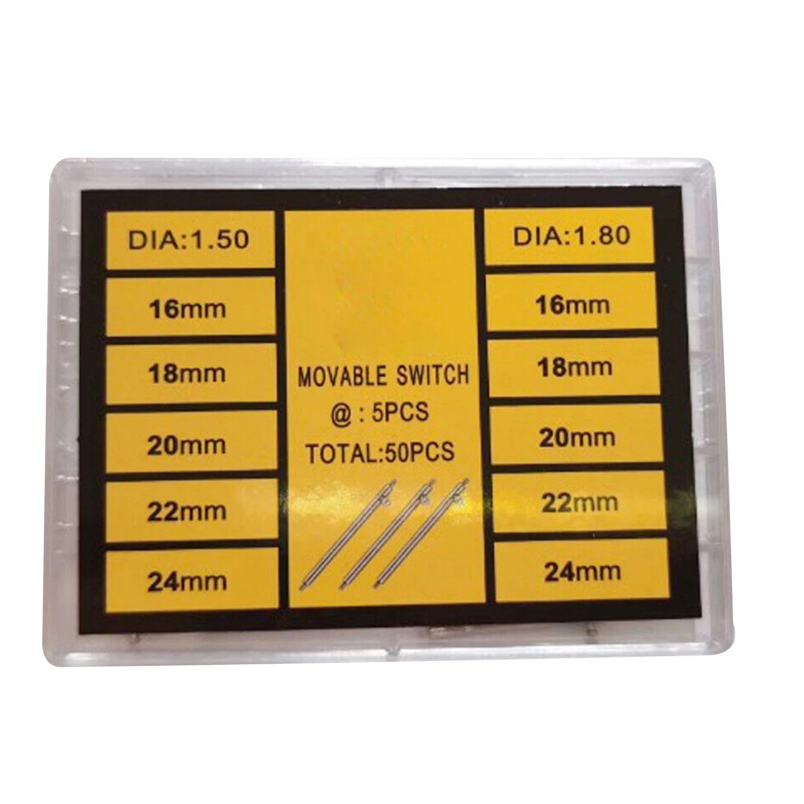 1Box 50Pcs Quick Release Watch Spring Bars 16/18/20/22/24mm, Stainless Steel Band Pins Easy Install Removal