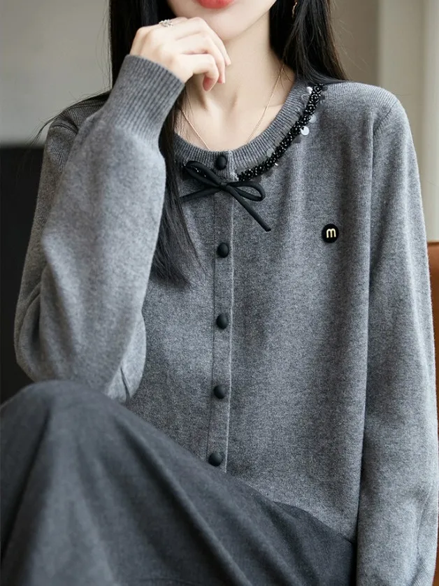 패셔너블한 니트 오픈 가디건 여성용 가을 아우터웨어 슬리 탑 아울렛 소프트 롱 슬리브 라운드 넥 따뜻한 코트