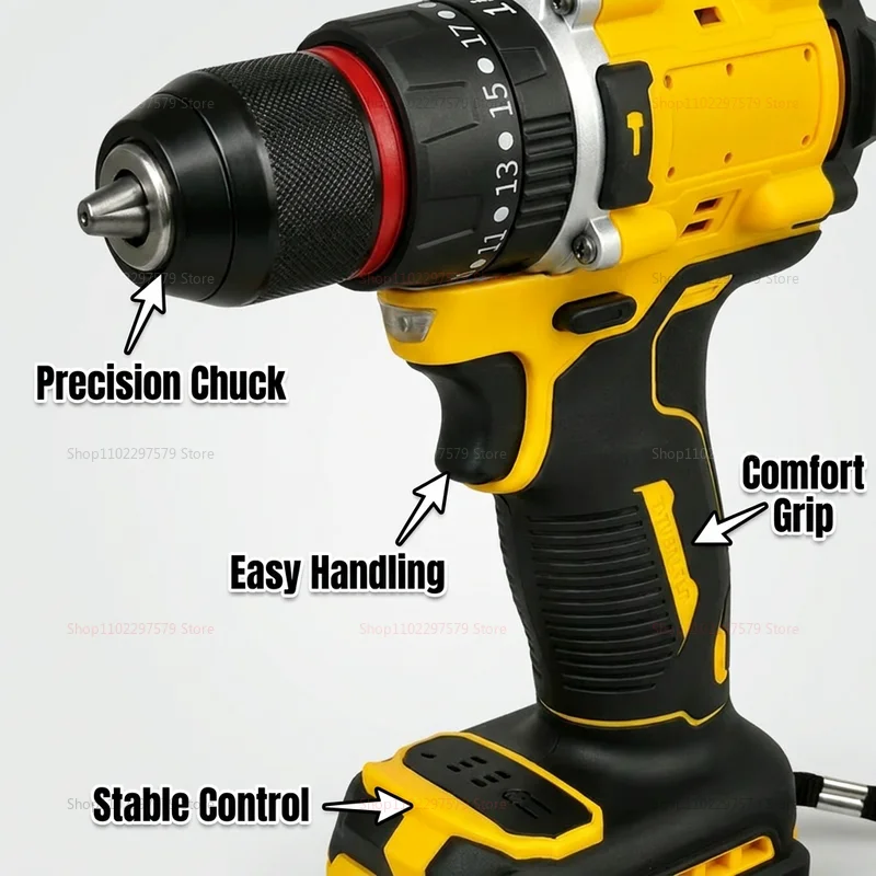 Cordless Brushless Impact Drill Electric Screwdriver Multi-Function Hand Tool Compatible with Dewalt 20V Battery pin for Home