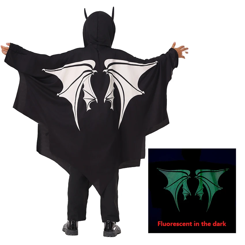 

Ghost Bat Scary Grim Reaper Halloween Costume for Kid Funny Party Cloak Fluorescent In the Dark Cosplay Suit Carnival Festival