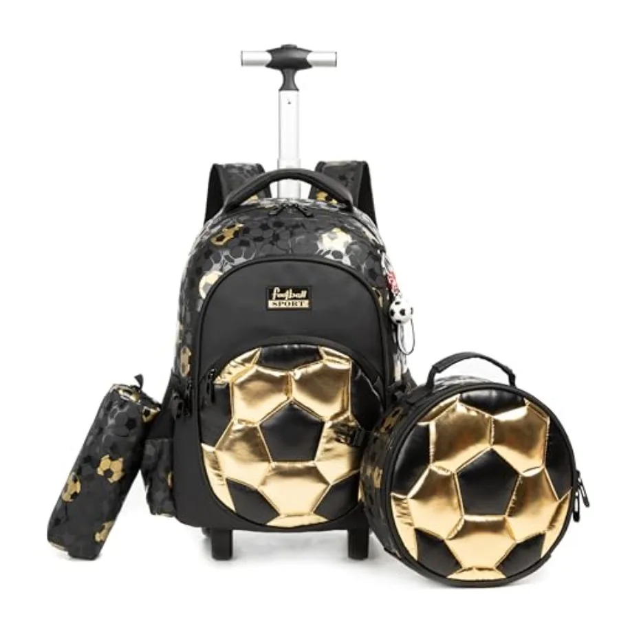

Rolling Backpack Roller Backpack with Wheels Elementary Kindergarten School Students Football Trolley School Bag for School Boy