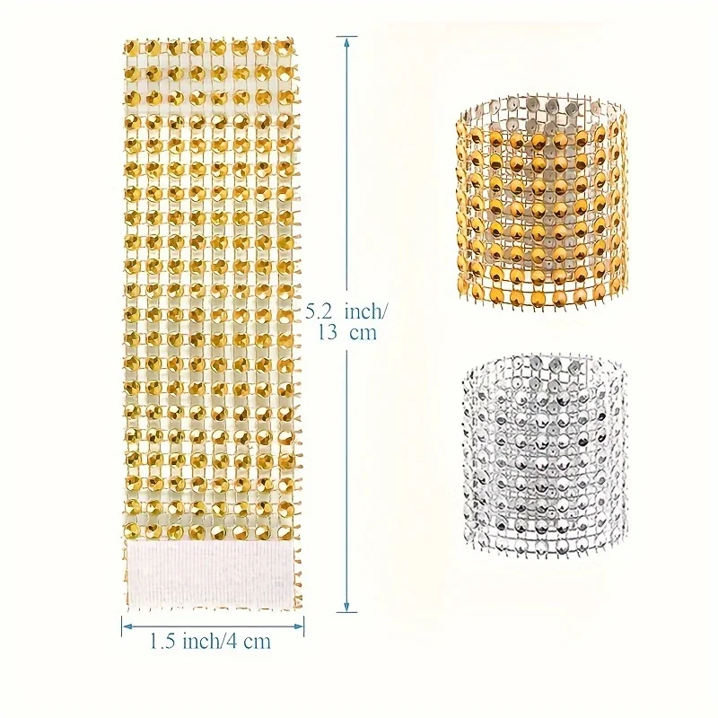 10pcs Elegant Rhinestone Napkin Buckle, Golden Shiny Napkin Ring, for Dining Table Decoration