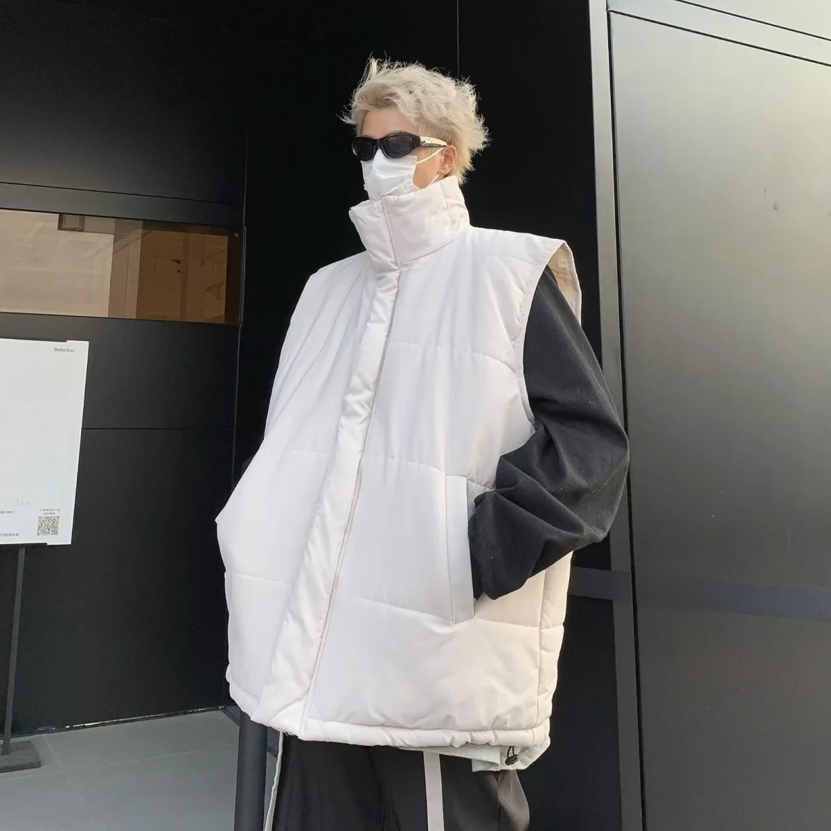 

American Sle Men's Winter Thiened Warm Cotton Vest Loose Couple's Faionable Retro Korean Version Outerwear Jaet