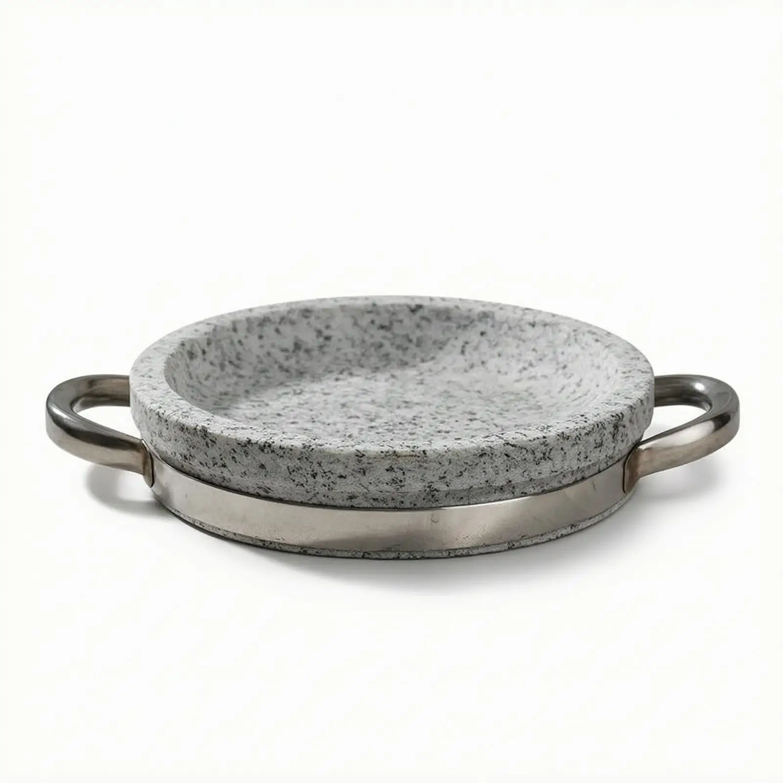Stone Cooking Skillet with Handles for Tabletop Sizzling and Serving Durable Stoneware Pan for Meat and Rice Recipes