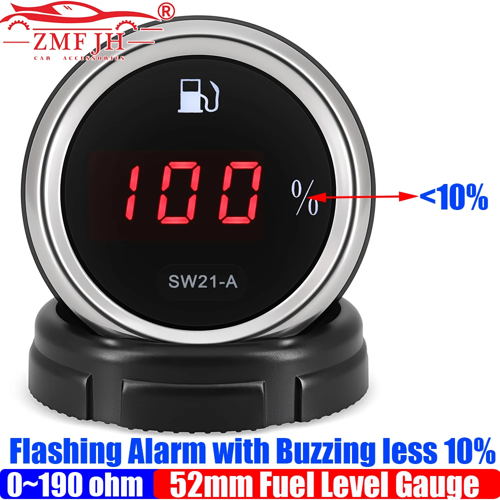 ZMFJH الرقمية 0-100% 2 "52 مللي متر مقياس مستوى الوقود مع تحذير 0-190OHM مستشعر مستوى خزان الزيت لسيارة عالمية قارب يخت 12V24VDC