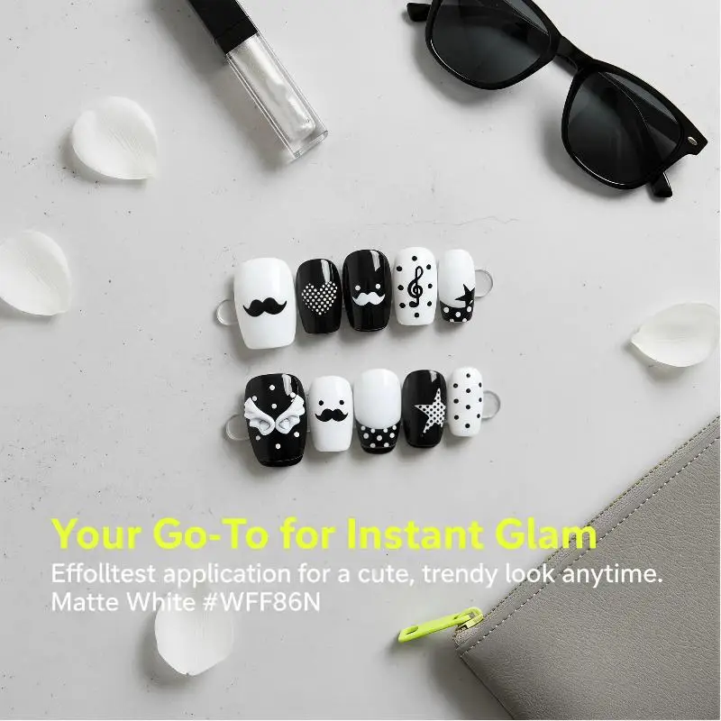 Short Square Wearable Nail Tips 10/30Pcs Black White Contrast Design Fashion Style for Girls Daily Nail Decor