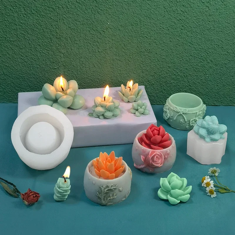 Piante succulente candela stampo in Silicone Aroma candela stampo sapone fatto a mano stampo fai da te 3D torta che fa strumento stampo decorazione