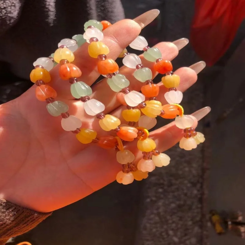 

Браслет Hotan Golden Silk Colorful Women, Type Pumpkin Bead Jade