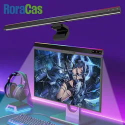 Aluminium Desk Lamp Eye-Care Hanging RGB LED Light 55-42cm Computer Monitor Screen Light Bar Music Sync Ambient USB Table Lamp
