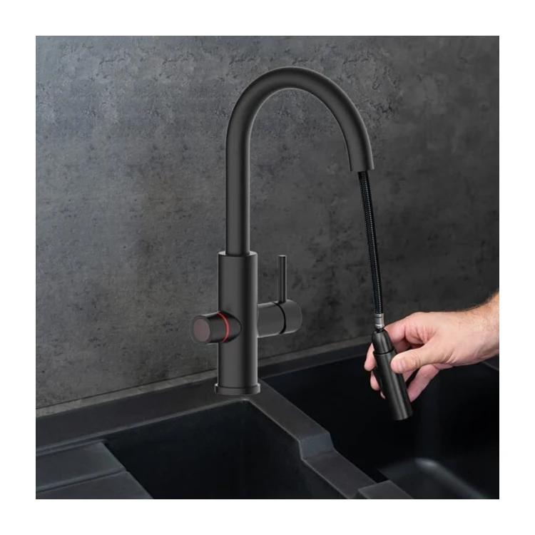 Neck Single Handle Sink Kitchen Water Saving Faucet Faucets With Pull Out Down Spout