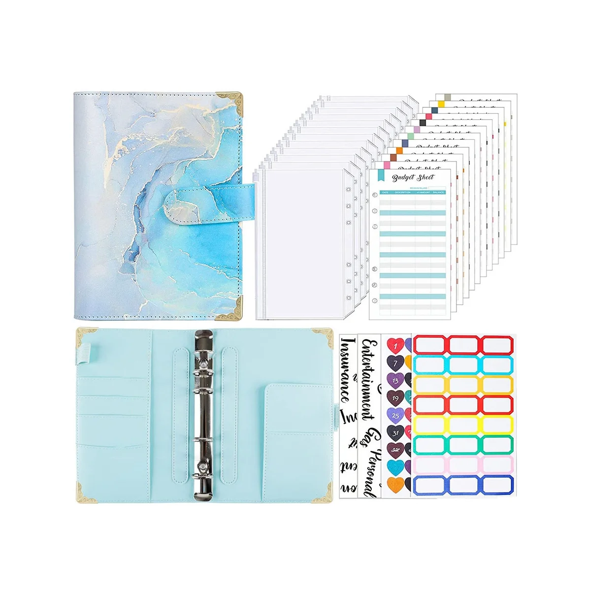 Cash Wallet Envelope System, Budget Binder with Zipper Envelopes, for Cash Budgeting Card Storage Funding Plan