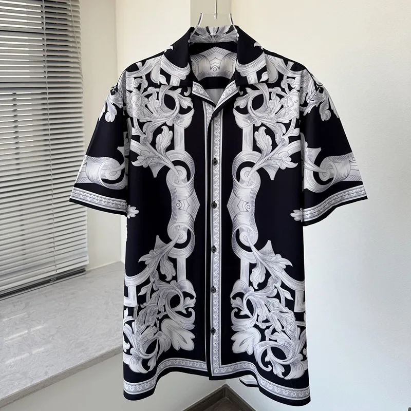 

Роскошная королевская рубашка, дизайнерская одежда, мужская повседневная рубашка с коротким рукавом, мужская социальная рубашка с цветочным принтом пейсли, Roupas De Luxo Masculina
