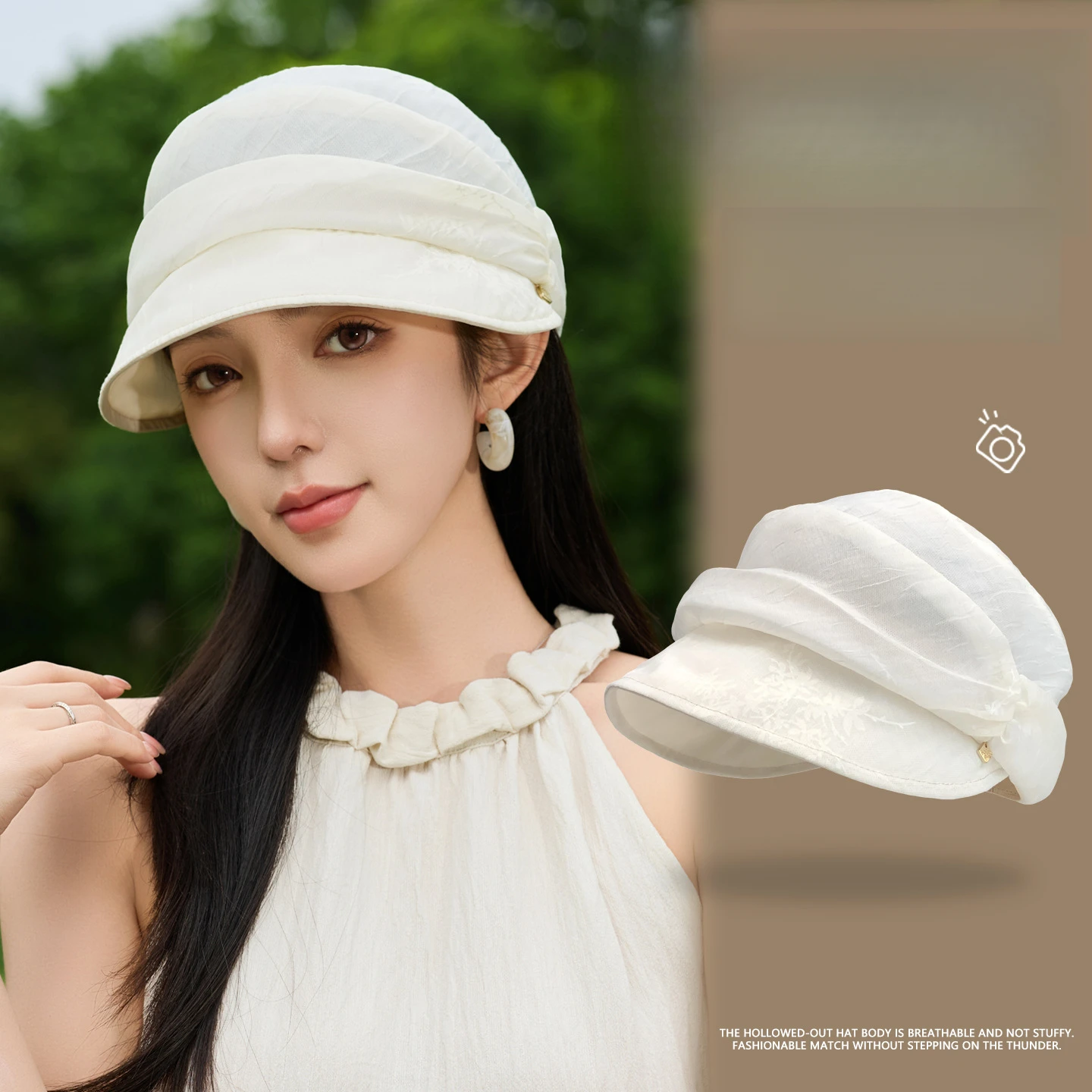 

Women's Spring/Summer Breathable Octagonal Hat - Soft Brim Organza Beret (56-58cm) with Lace Weave Design