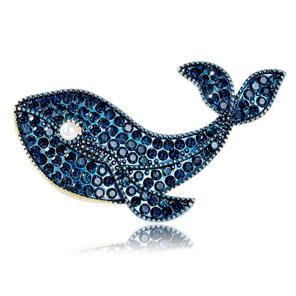 New Blue Whale Pearl Rhinestone Brooches For Women Men Elegant Marine Life Fish Animal Pins Clothing Jewelry Party Accessories