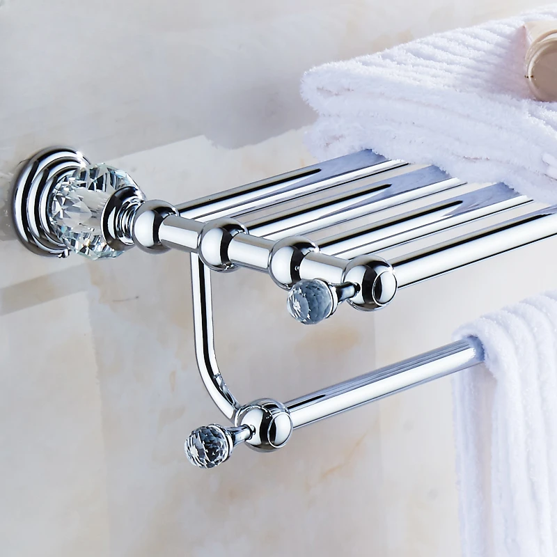 European Crystal Towel Rack, Silver Bath Cloth Holder, Bathroom Storage Shelf, Shower Hardware Pendant, Sophisticated Fixture