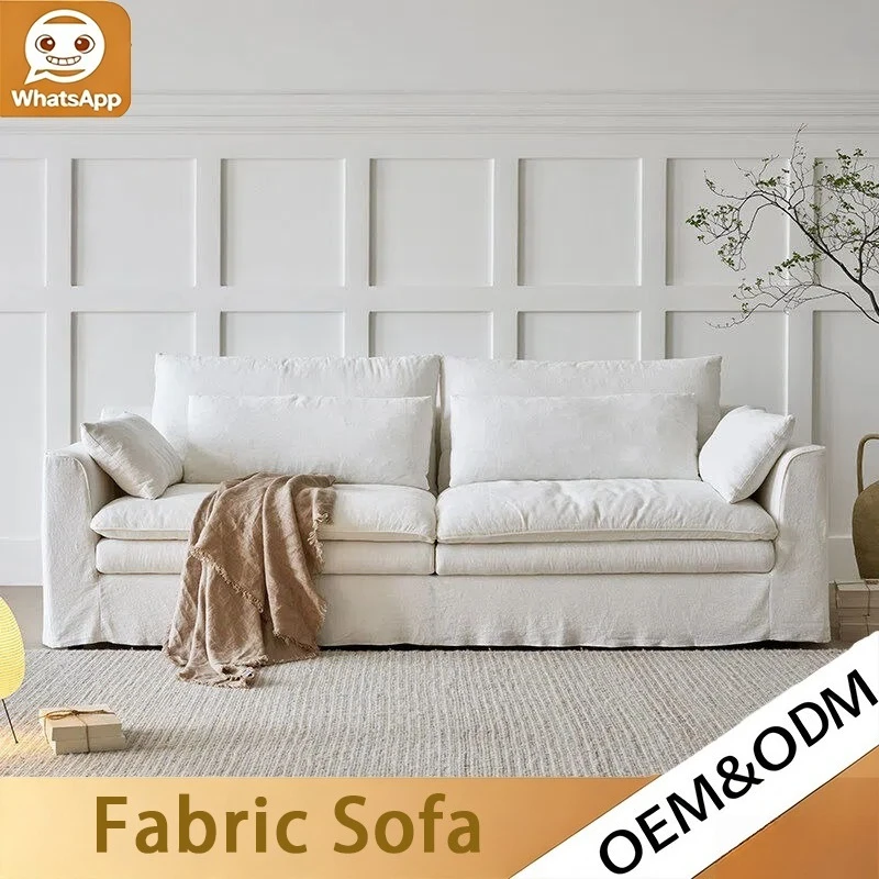Wabi-Sabi Medieval Cream Fabric Sofa, Straight Removable Washable Retro Couch for Small Living Room Home Furniture