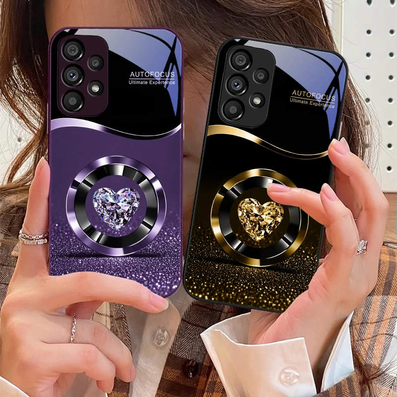 Lila Kreis Diamant für Samsung S25 S25 Rand S25 Ultra S8 S9 S10 S20 U ltra S21 Pro S22 Plus S23 FE S24 Ultra Glas Telefon Fall