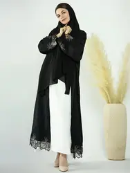 Cerniera aperta o chiusa ricamo in pizzo modesto Kimono Abaya Dubai caftano di lusso abito musulmano Islam per le donne caftano Robe Musulmane