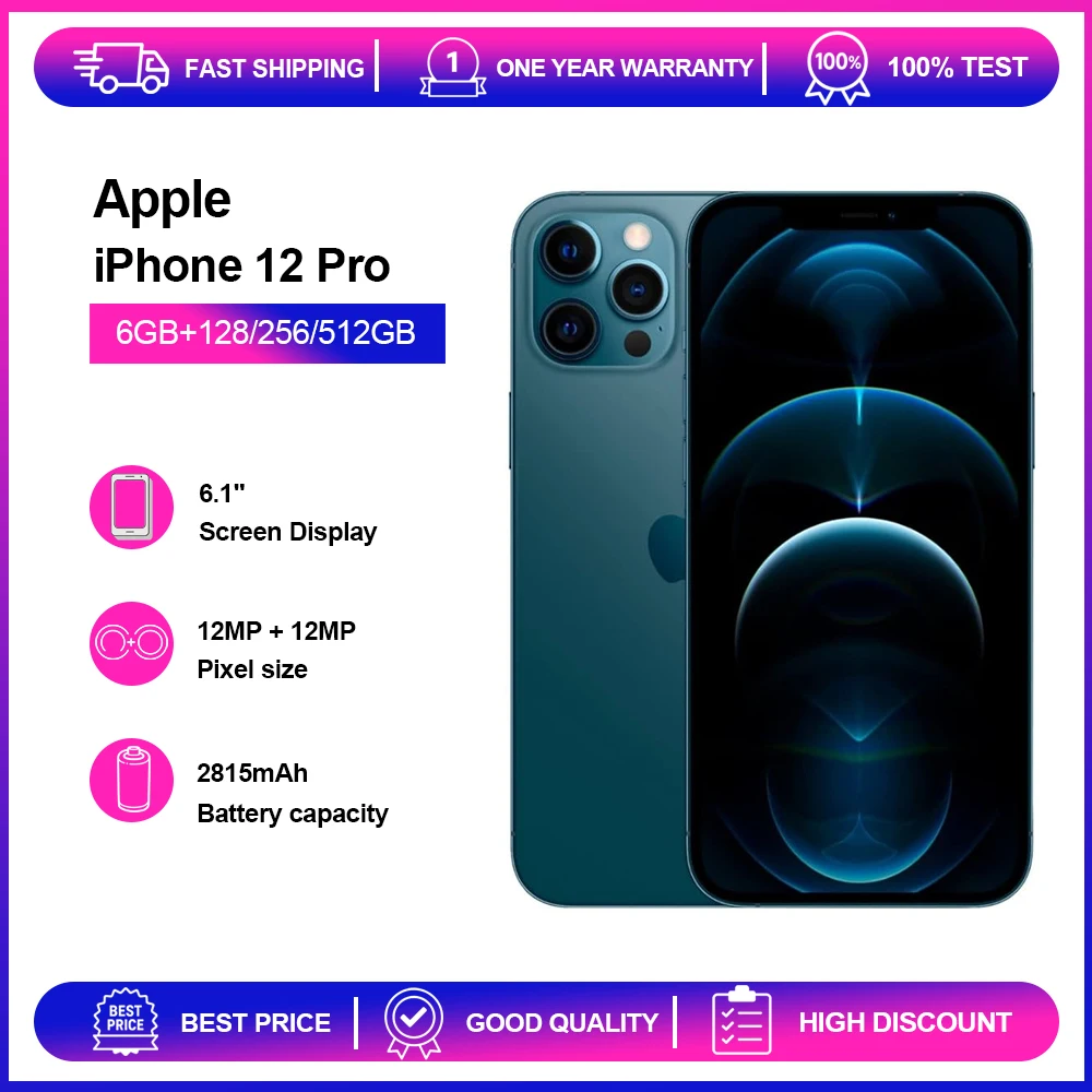 هاتف Apple iPhone 12 Pro 6GB RAM 128/256GB ROM أصلي غير مقفول 6.1 بوصة Super Retina XDR OLED Face ID NFC 6G هاتف محمول شحن سريع