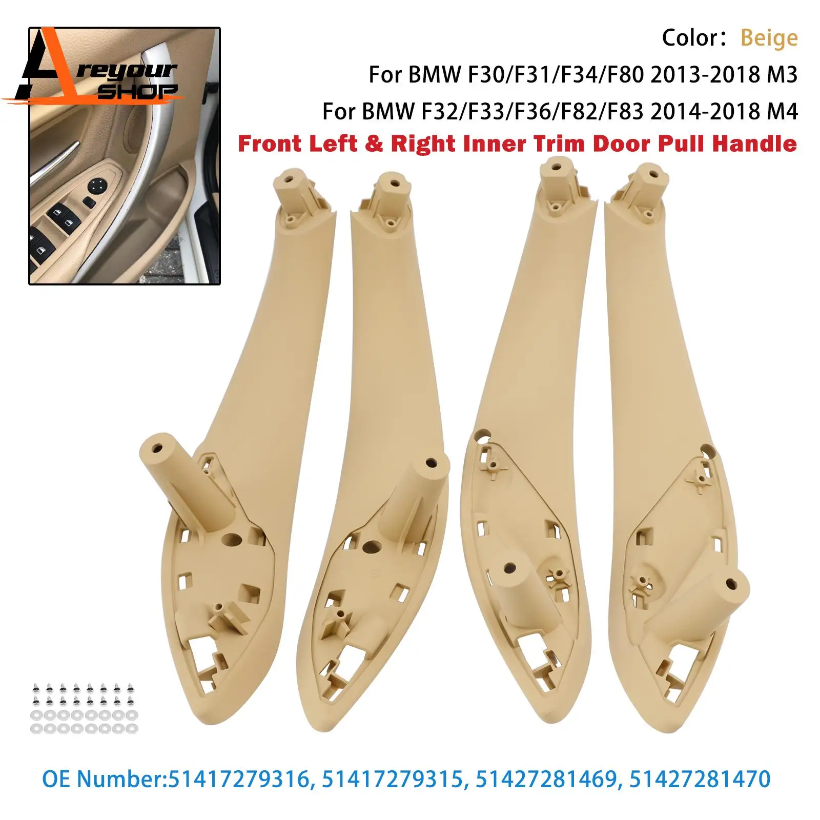 

4 шт. бежевая внутренняя ручка дверной отделки для BMW F30 F80 F31 F32 F33 F35 M3