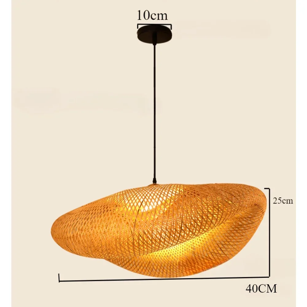 JOYINLED Lámpara Colgante de Bambú Tejida 40cm, Pantalla de Techo Natural de Ratán para Cocina Comedor Salón