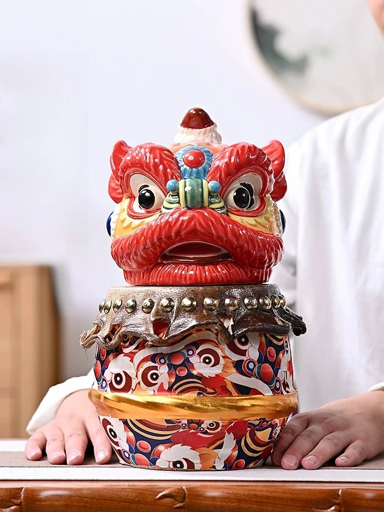 For Ceramic lion dance ornament lion head lion dance handicrafts entry entrance wine cabinet art decoration