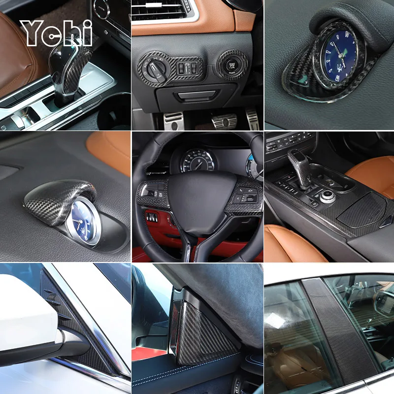 For Maserati Ghibli 2014-2022 Real Carbon Fiber Interior Kit Dashboard Console Gear Shift Panel Decoration Cover Trim Stickers