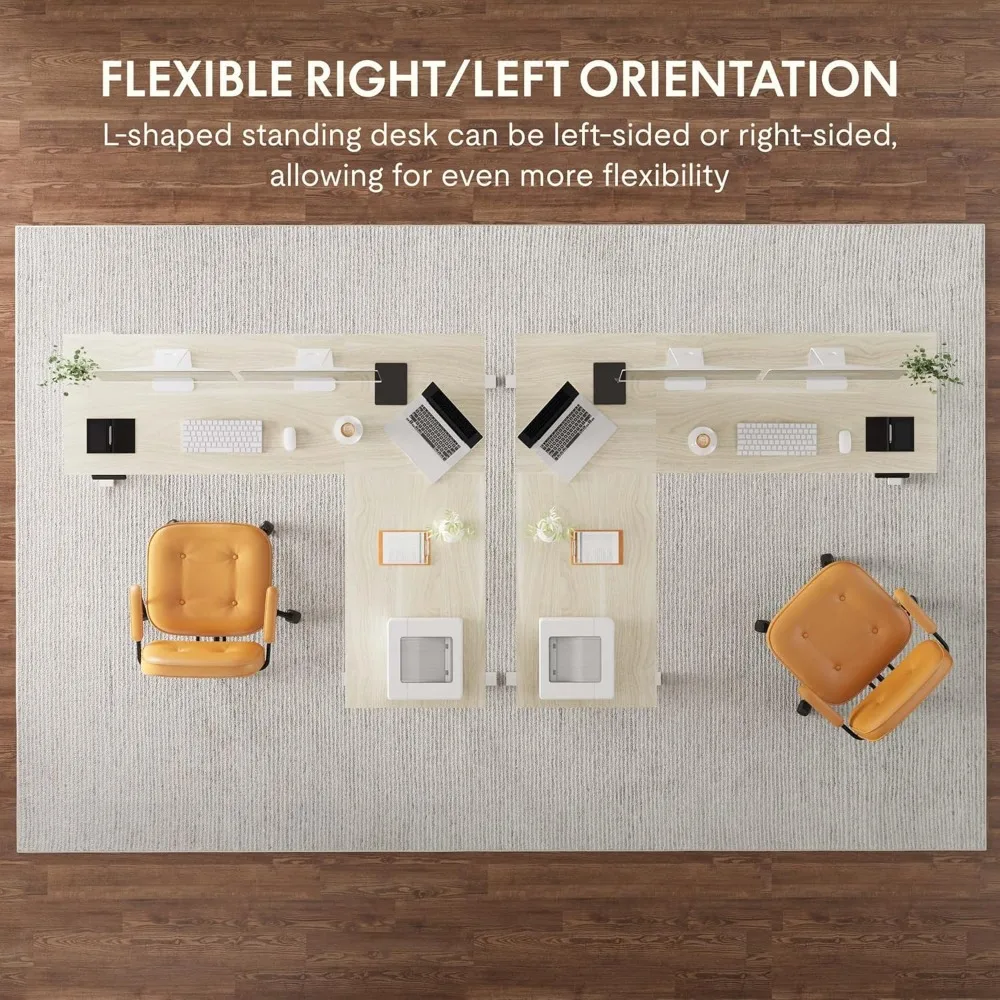 مكتب قائم زاوية كهربائية بارتفاع قابل للتعديل، طاولة كمبيوتر بحامل على شكل حرف L مقاس 71 × 63 بوصة مع تخطيط واسع #5